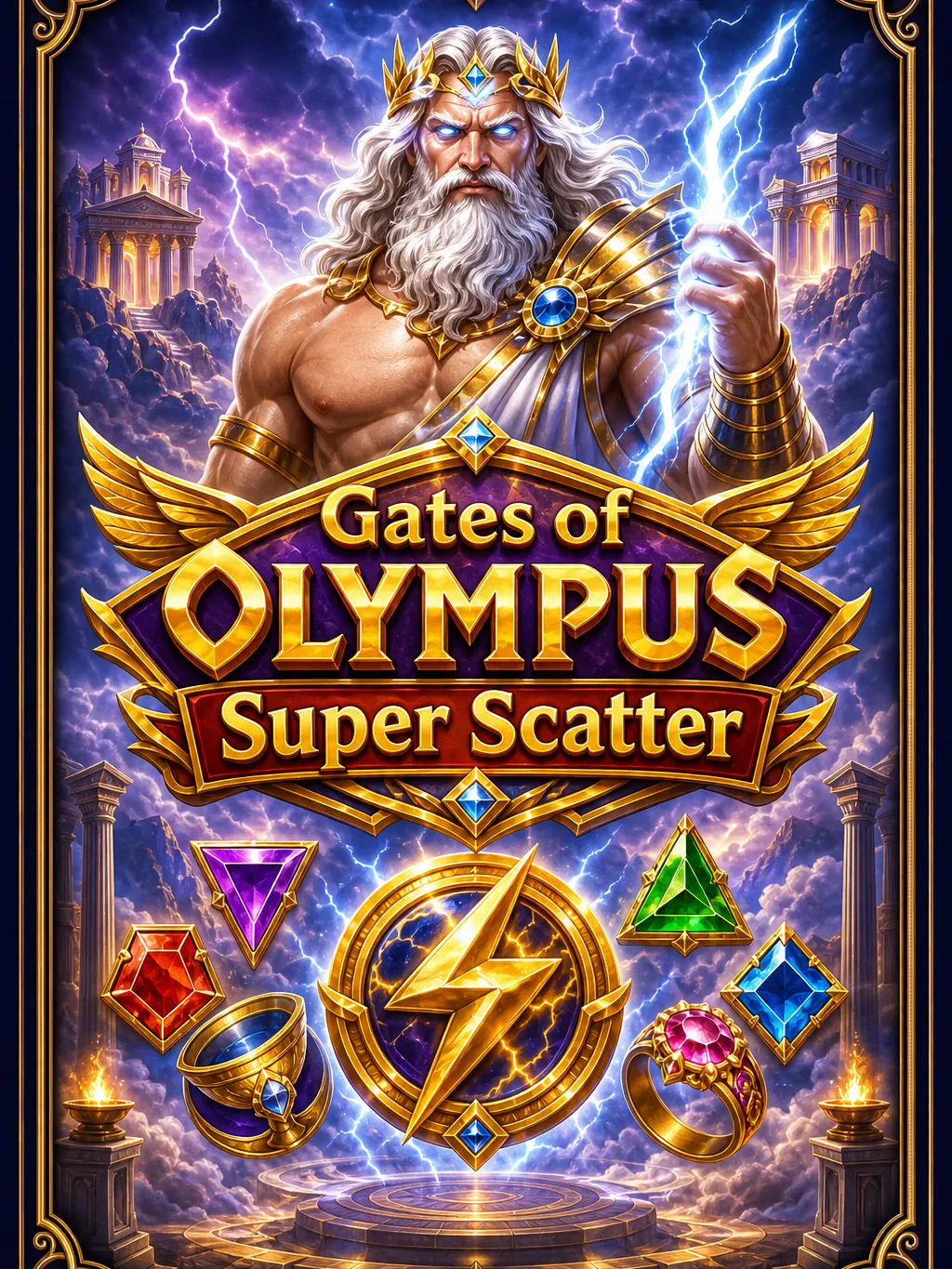 Gates of Olympus Super Scatter game - Zeus scatter symbols with rising win multipliers